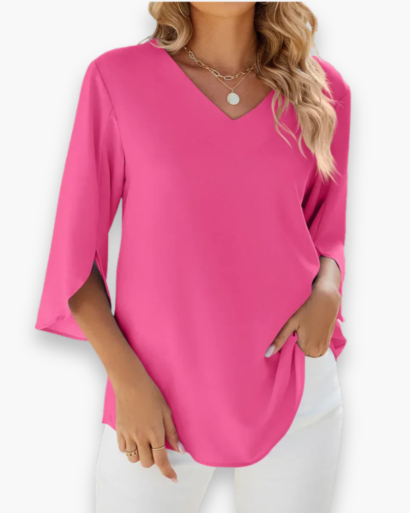 Blouse chic femme col V, idéale pour une soirée, style raffiné et tendance.