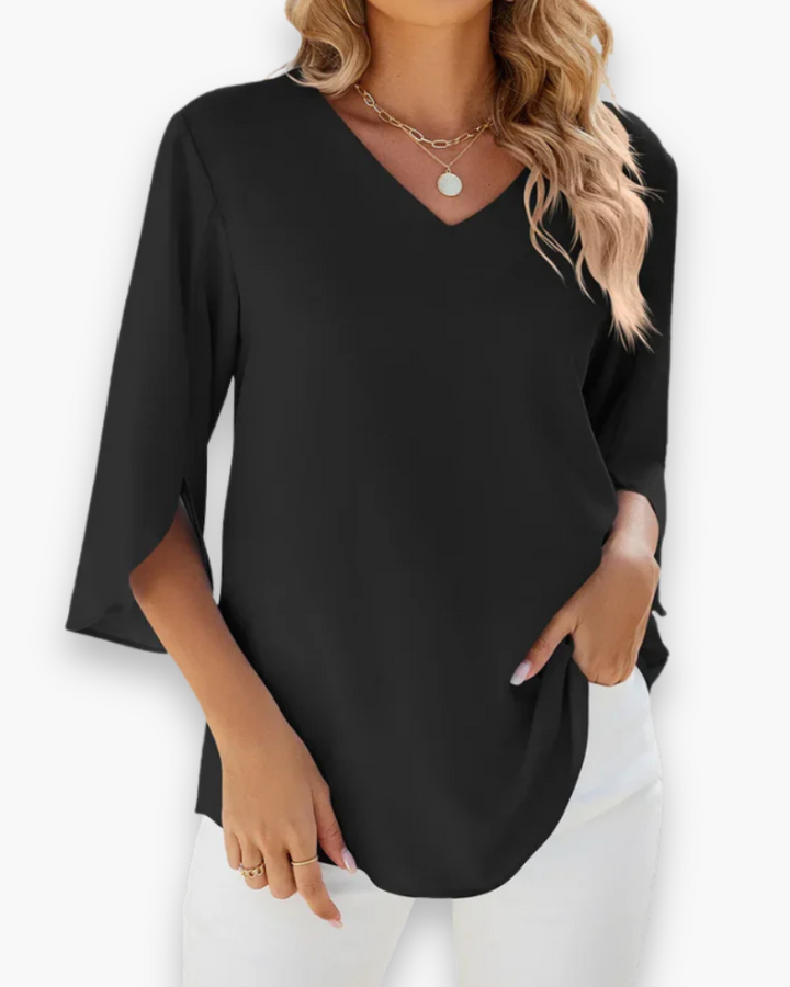 Blouse femme mode col V, élégante et polyvalente, idéale pour toute occasion, printemps-été.