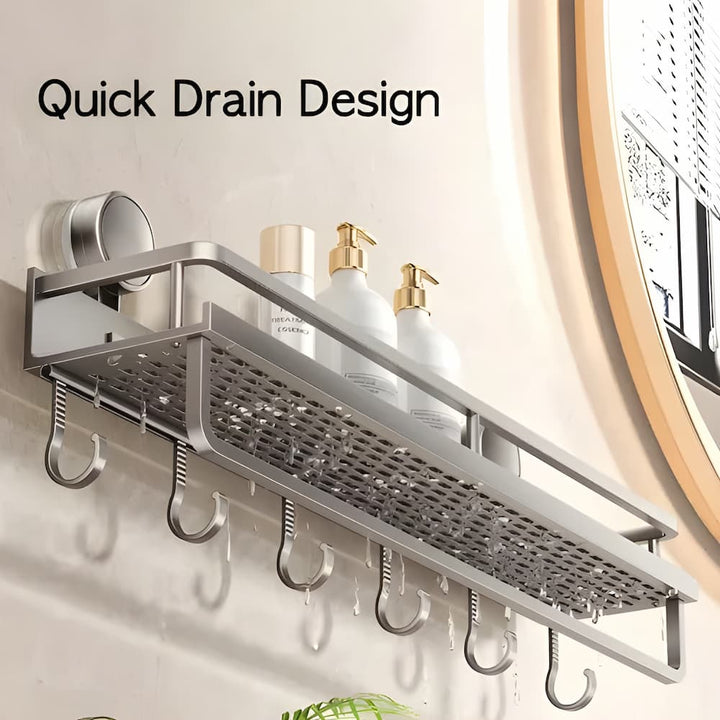 Organisateur de douche Shelfy, solution sans perçage pour une salle de bain rangée et hygiénique.