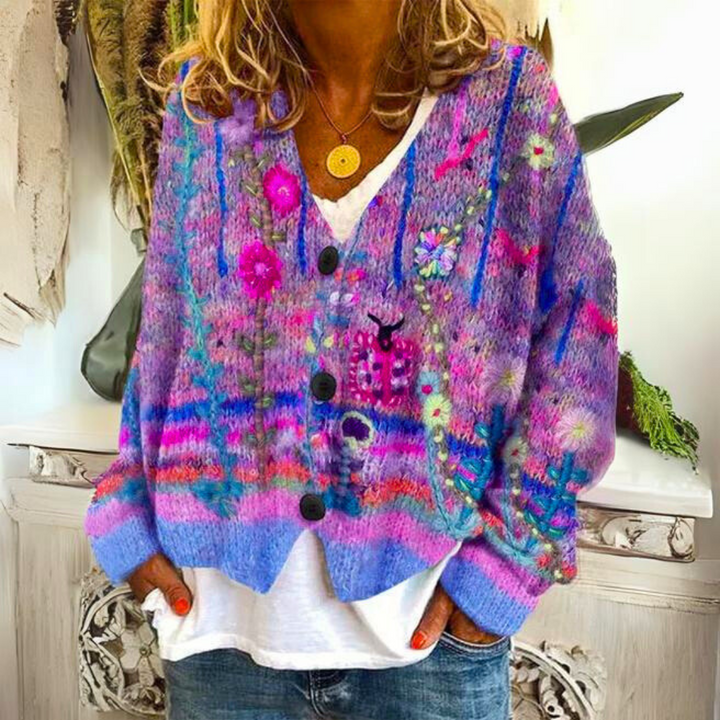 Cardigan chaud imprimé pour femme, idéal pour l'hiver, allie confort douillet et style élégant et moderne.