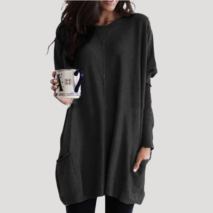 Pull long femme casual à motif géométrique, parfait pour un confort quotidien et un look stylé.