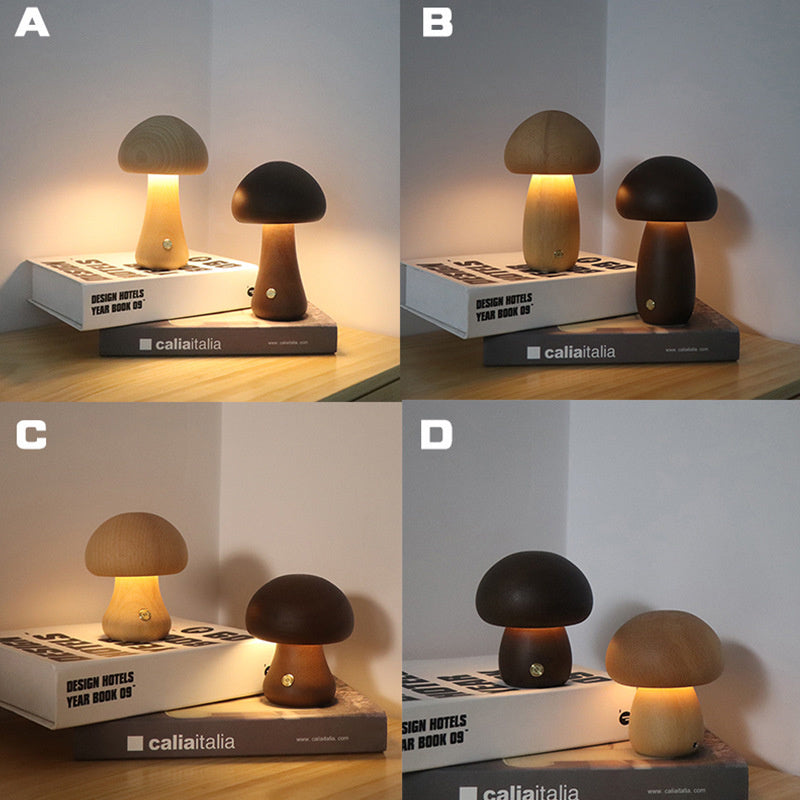 Lampe de table bois naturel, forme champignon, éclairage vintage et design rétro pour votre intérieur.