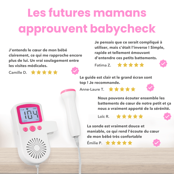 Connectez-vous avec bébé! Doppler fœtal BabyCheck pour futures mamans, surveillance prénatale sereine et sécurisée.