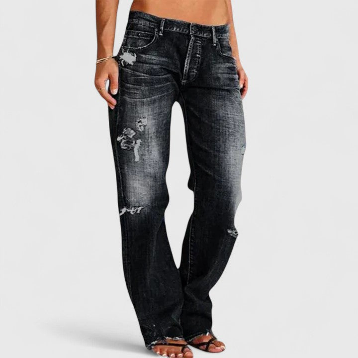 Pantalon large Selah femme, jean mode taille basse, silhouette fluide pour un look élégant et décontracté au quotidien.