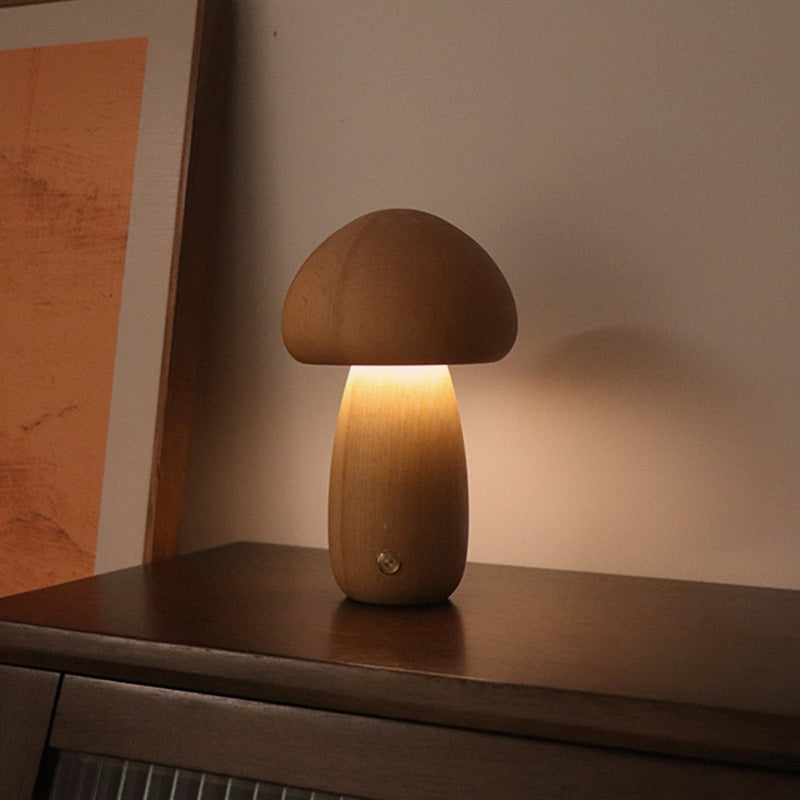 Décoration vintage: Lampe de table champignon en bois, éclairage doux et naturel pour la maison.
