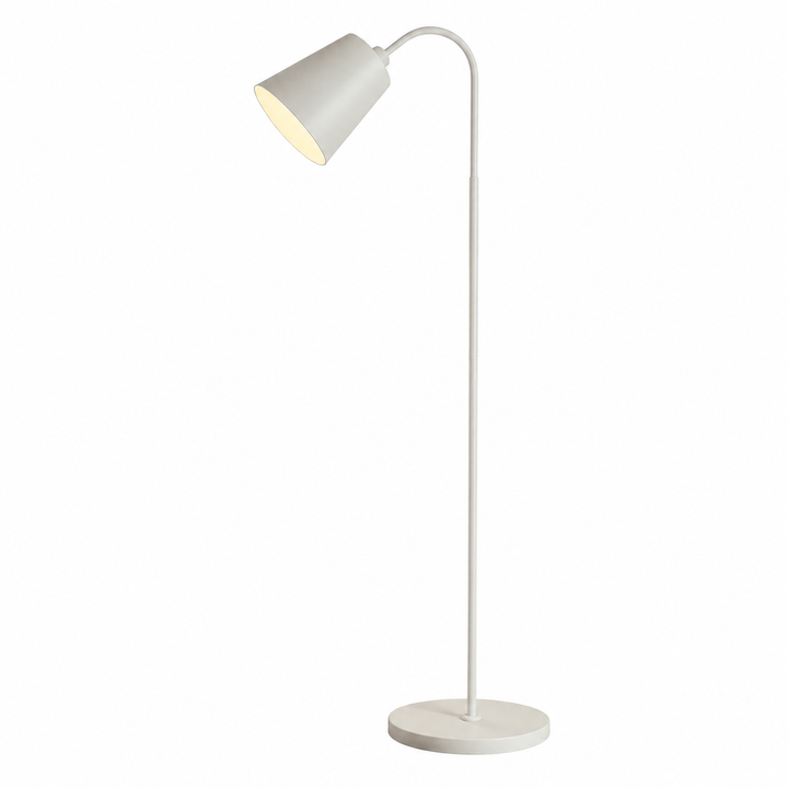 Lampadaire minimaliste en bois et métal noir, design moderne pour salon ou chambre.