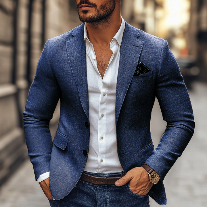 Veste blazer homme polyvalente, décontractée ou formelle, mode masculine élégante.