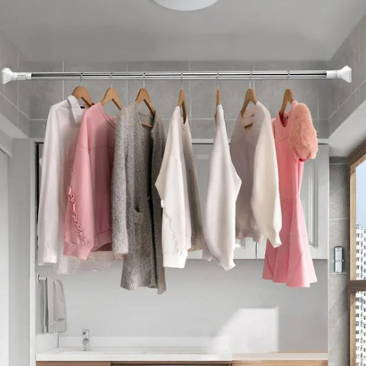 Tringle à rideaux sans perçage ajustable en acier inoxydable. Installation facile et rapide pour salle de bain, cuisine.