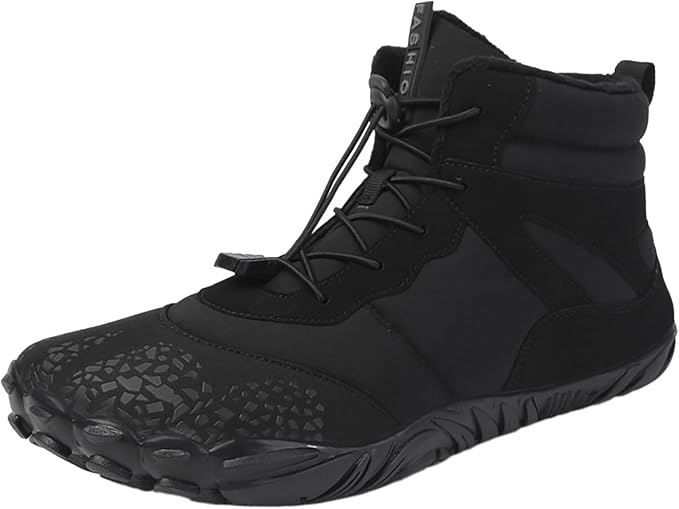 Vue d'ensemble des chaussures pieds nus Arctic Contact, design épuré, légères et minimalistes pour l'hiver.