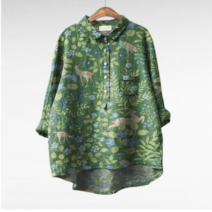 Blouse de printemps femme Lotte, motifs fleurs éclatants, chic et décontractée.