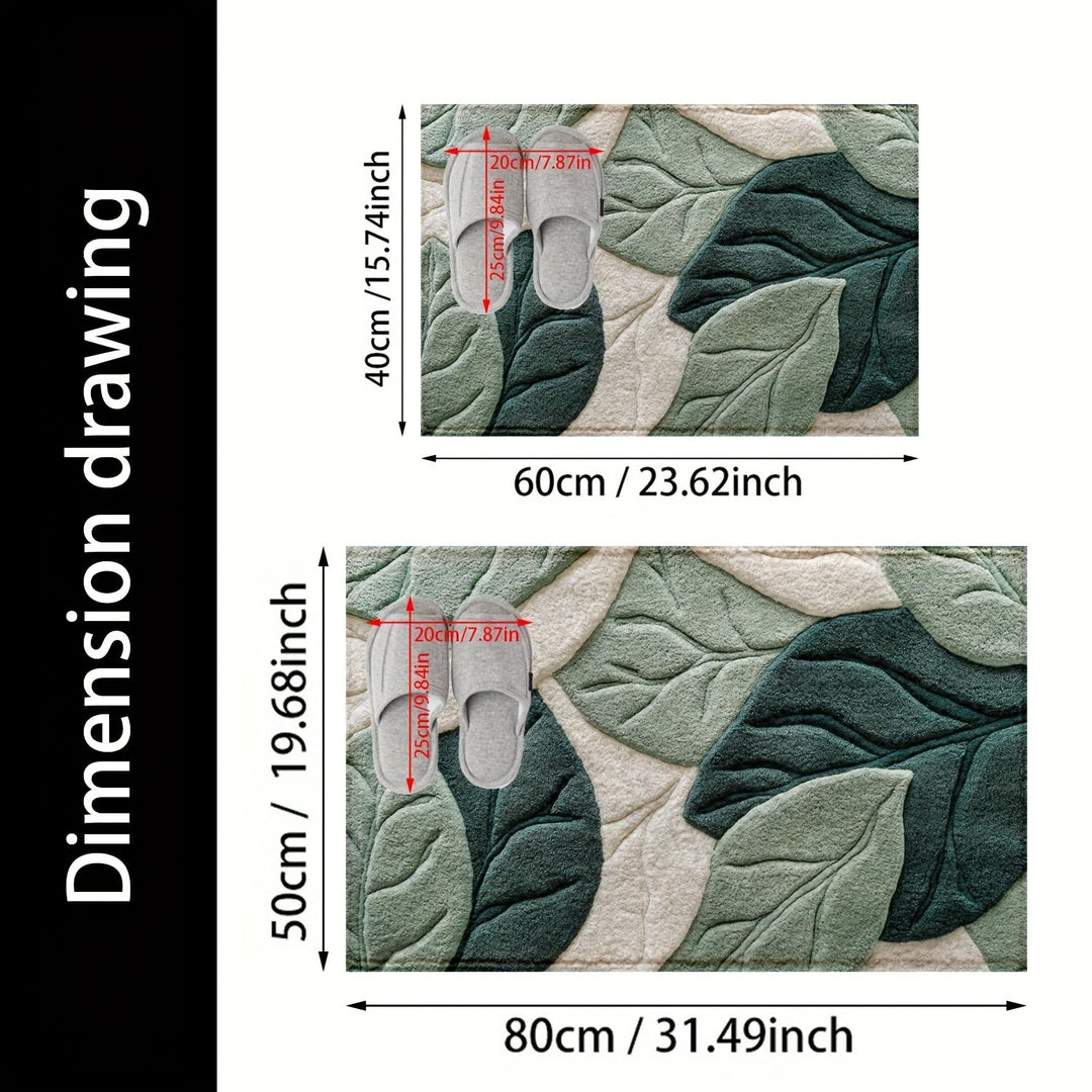 Tapis de bain décoratif motif feuilles vertes, idéal pour une salle de bain zen et confortable. Antidérapant.