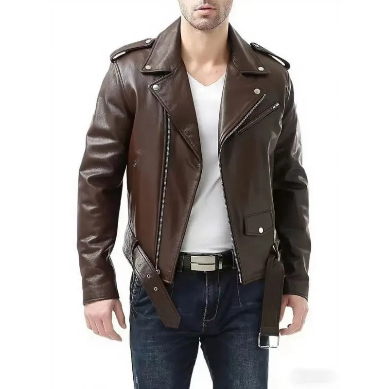 Veste homme style motard, décontractée avec poches 3D. Vêtement extérieur moderne pour l'automne-hiver.