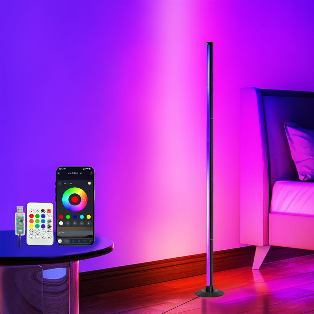 Lampadaire LED design noir 140 cm. Idéal pour un éclairage d'ambiance moderne et personnalisable dans votre intérieur.