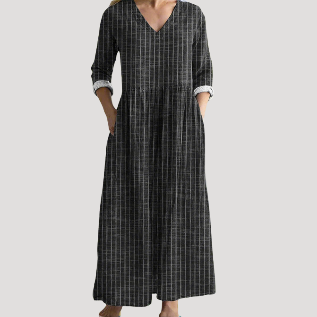 Robe d'été longue rayée fluide pour femme, confortable et décontractée, idéale pour le quotidien élégant.