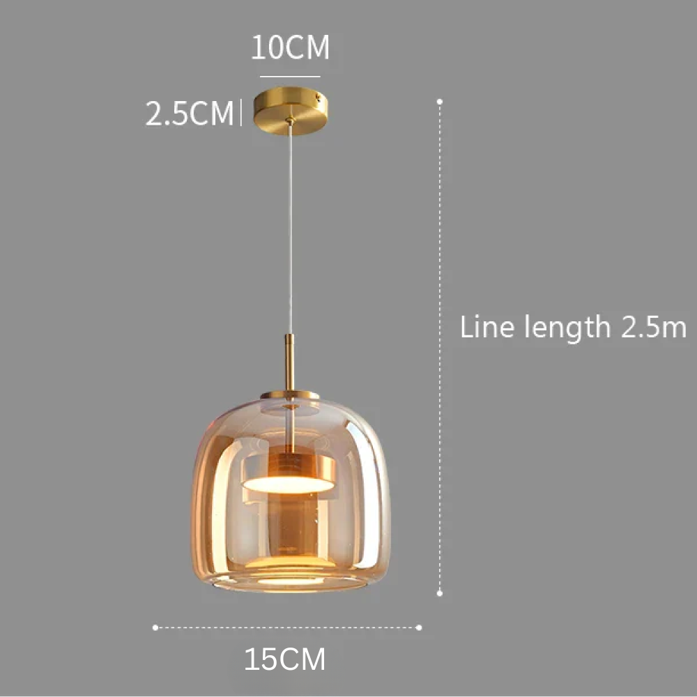 Lampe de chevet suspendue, lustre en verre Nordic moderne, lumière ambre et design ajustable.