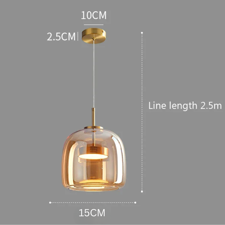 Lampe de chevet suspendue, lustre en verre Nordic moderne, lumière ambre et design ajustable.