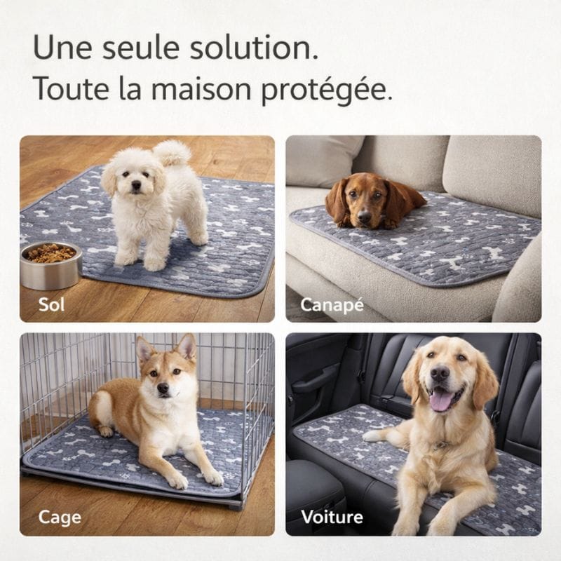 Tapis de propreté pour chiots, super absorbant et lavable, indispensable pour l'éducation.