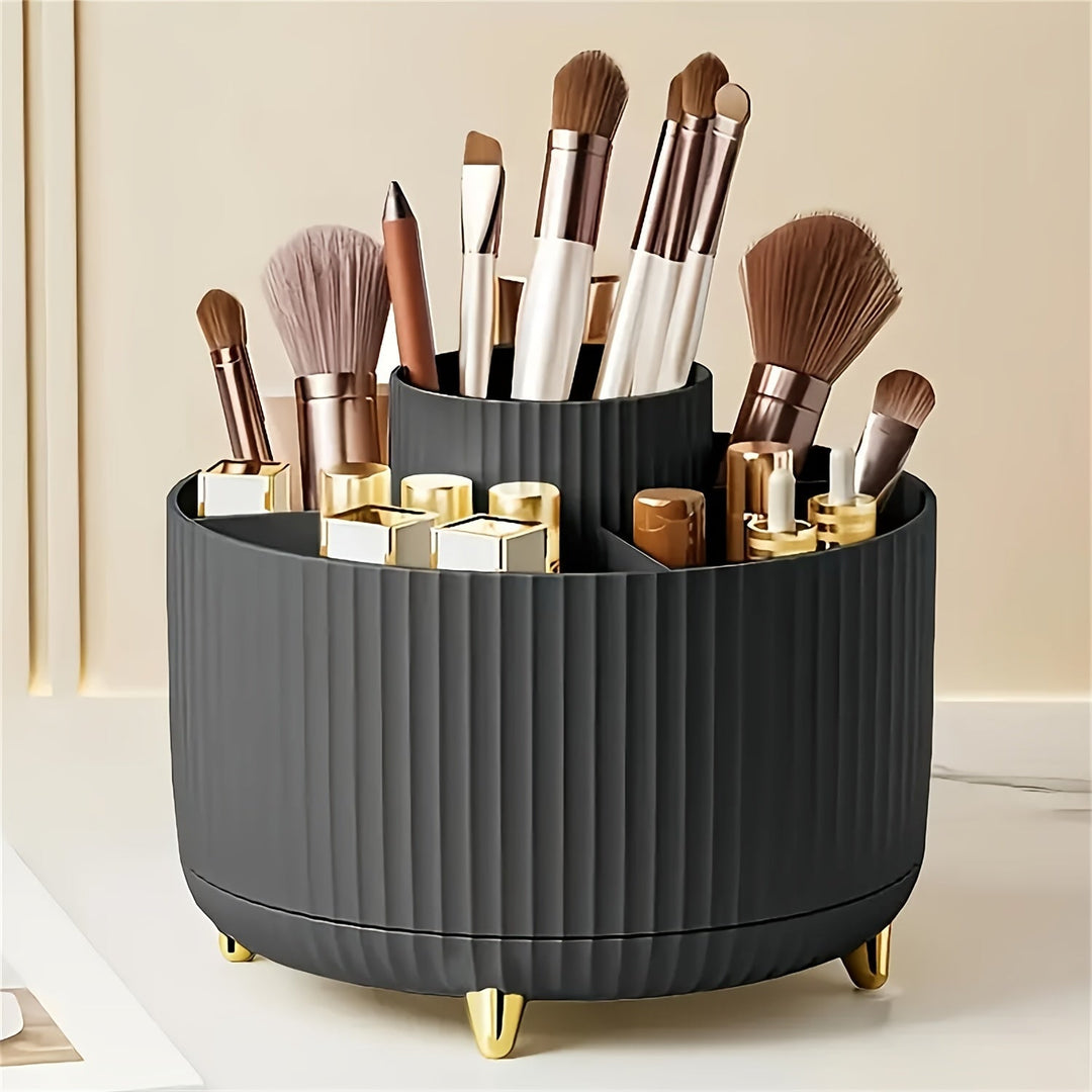 Organisateur de maquillage élégant et rotatif 360° pour une coiffeuse ou salle de bain bien rangée et stylée.