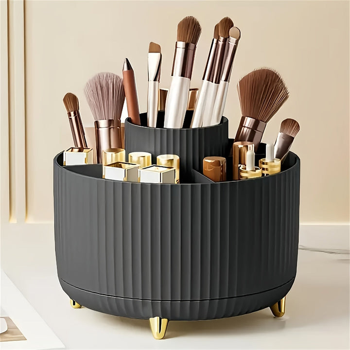 Organisateur de maquillage élégant et rotatif 360° pour une coiffeuse ou salle de bain bien rangée et stylée.