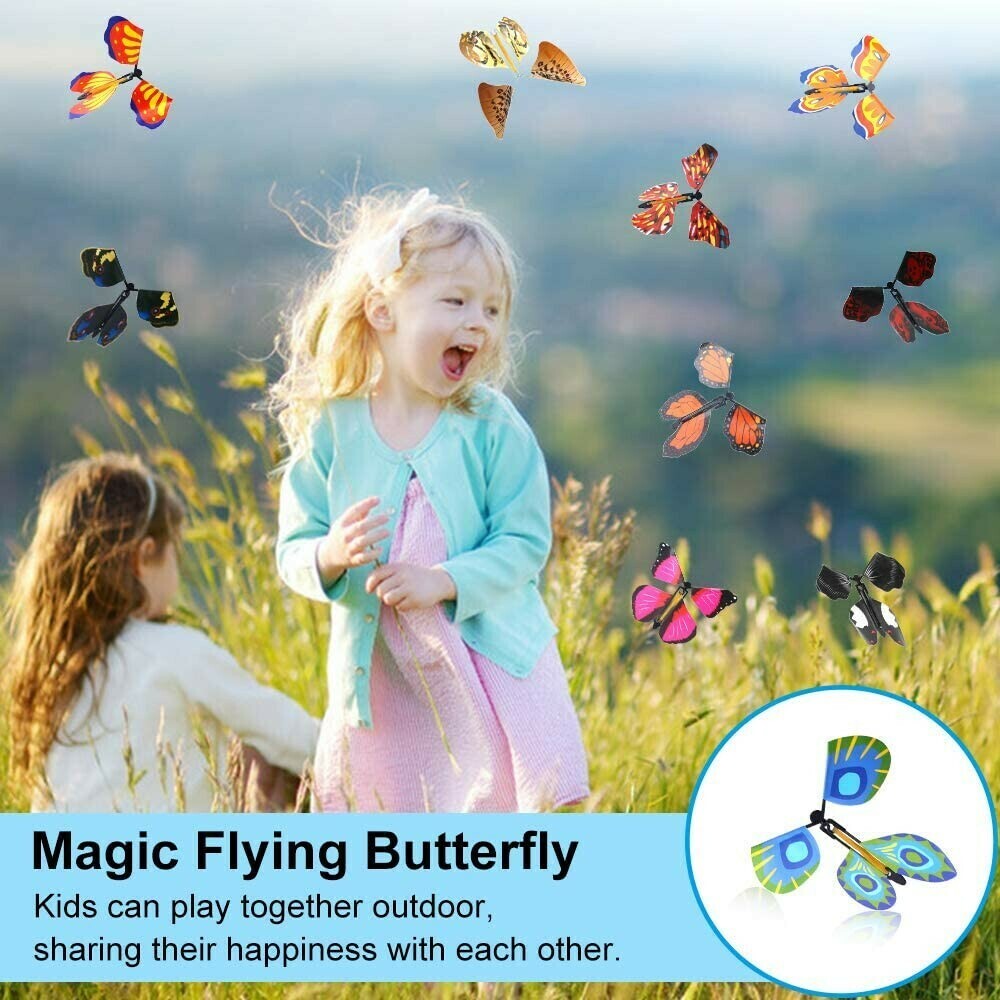 Papillons volants magiques en plein envol, créant une atmosphère féerique et une surprise garantie.