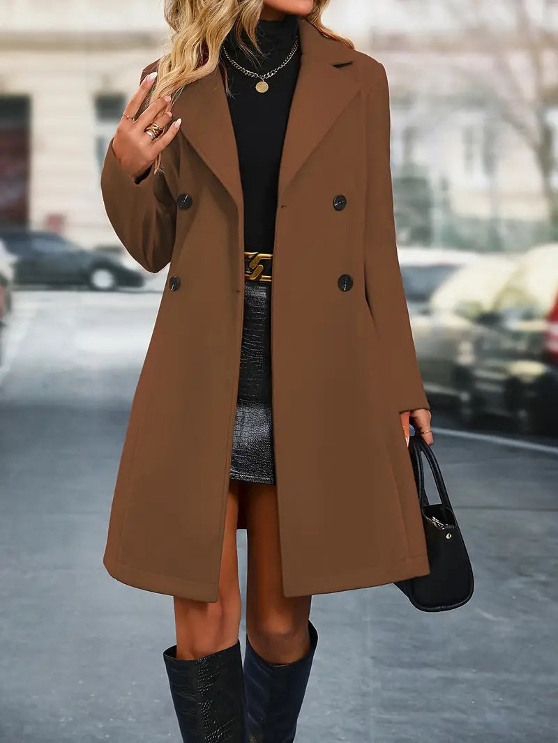 Classique trench-coat femme à double boutonnage, élégant, parfait pour un style automne-hiver chic.