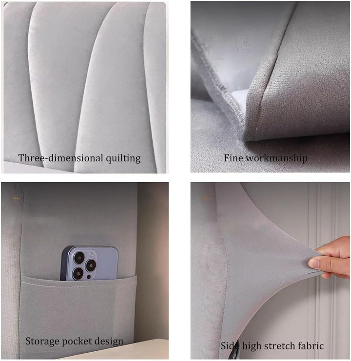Linge de lit : Housse de tête de lit en velours marron clair, améliorant la décoration de votre chambre.
