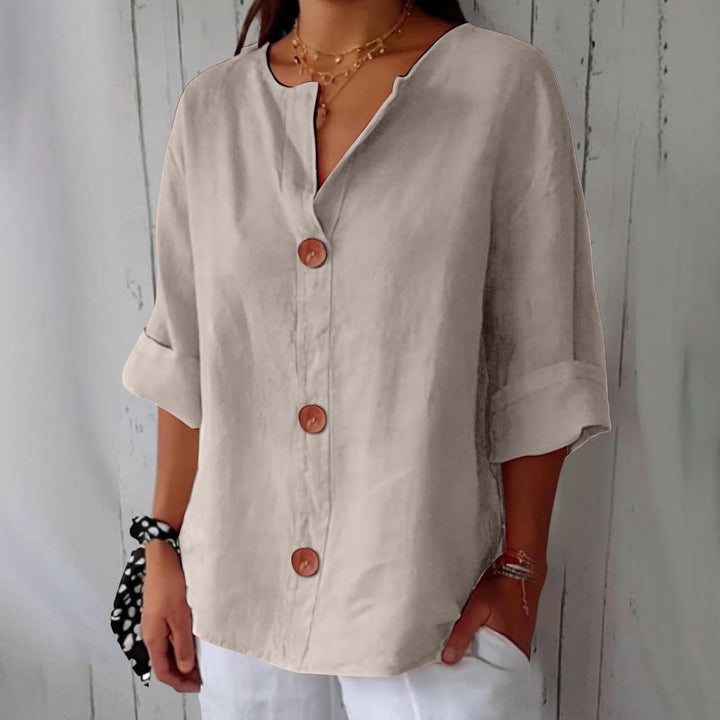 Chemisier femme ample, col tunisien, confort chic décontracté, parfait pour l'été.