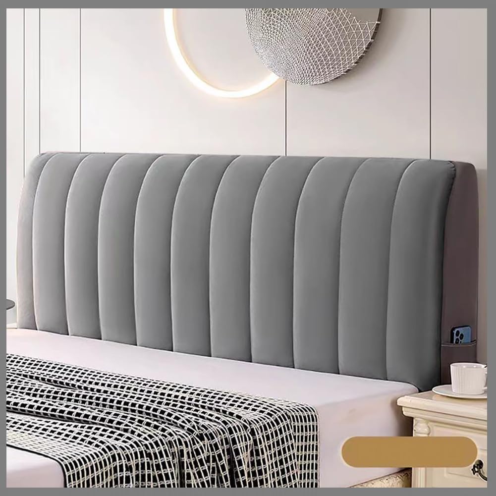 Housse de tête de lit en velours doux gris foncé, apportant confort et élégance moderne à votre chambre.