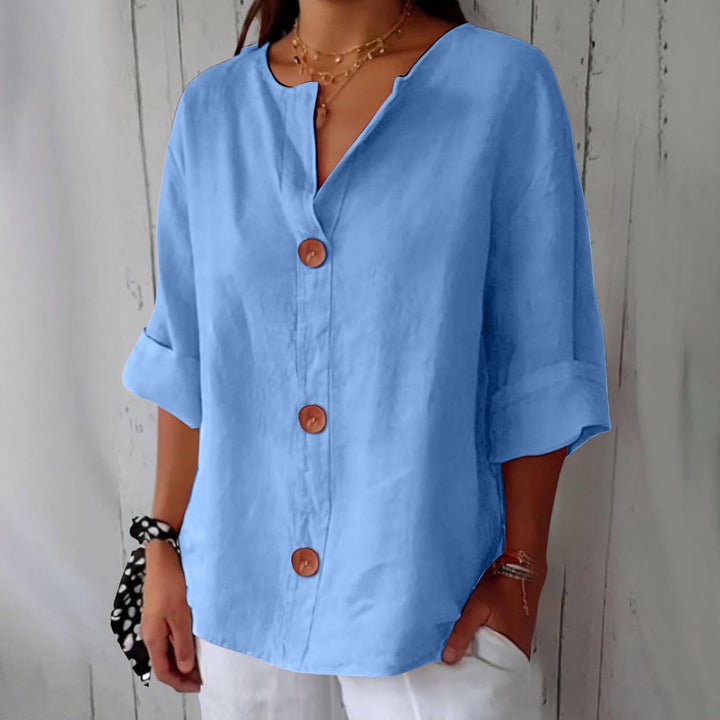 Chemisier femme ample, col tunisien, élégance bohème, confort mode femme.