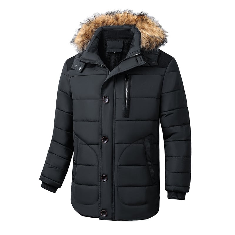 Veste polyvalente homme matelassée avec capuche. Confort et isolation thermique pour hiver froid.