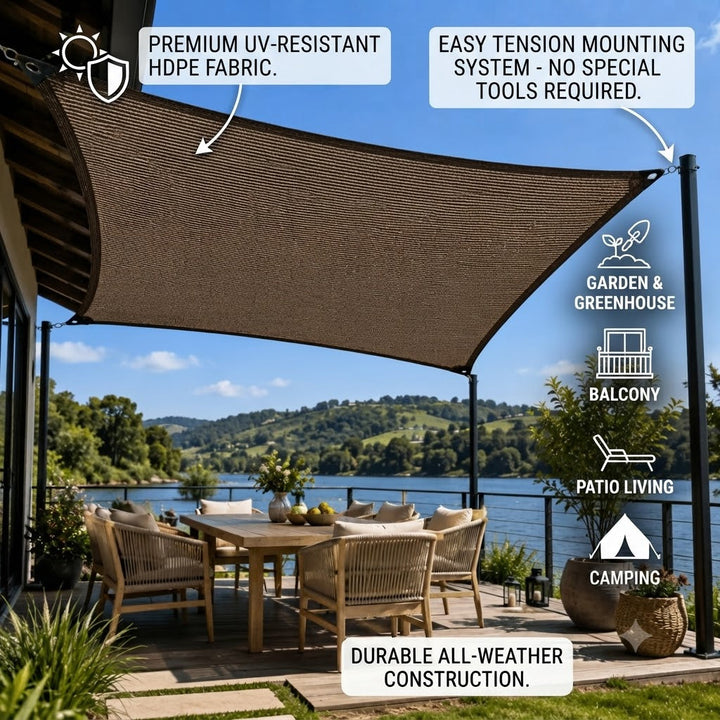 Filet d'ombrage extérieur HDPE polyvalent. Protection UV et brise-soleil pour jardin, terrasse, balcon en été.