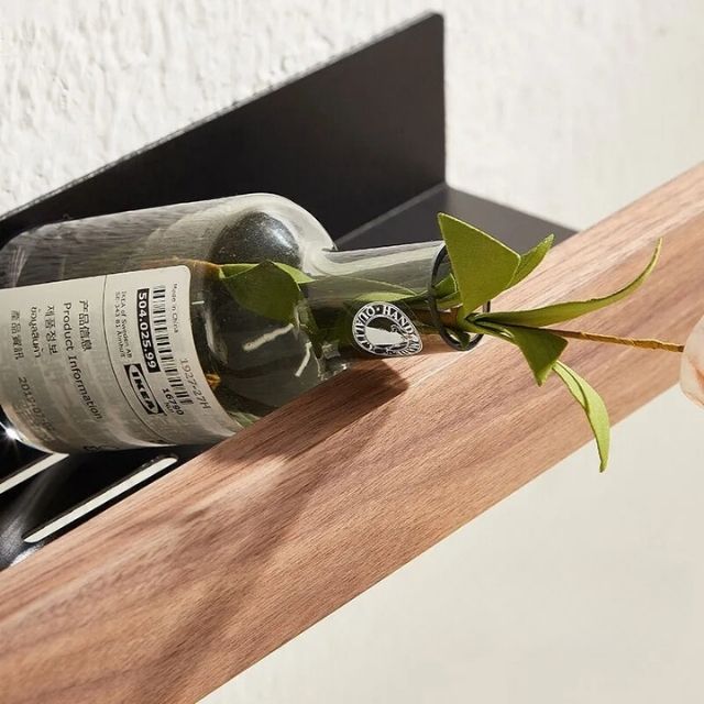 Rangement mural sans perçage : étagère en bois massif naturel auto-adhésive pour salle de bain.