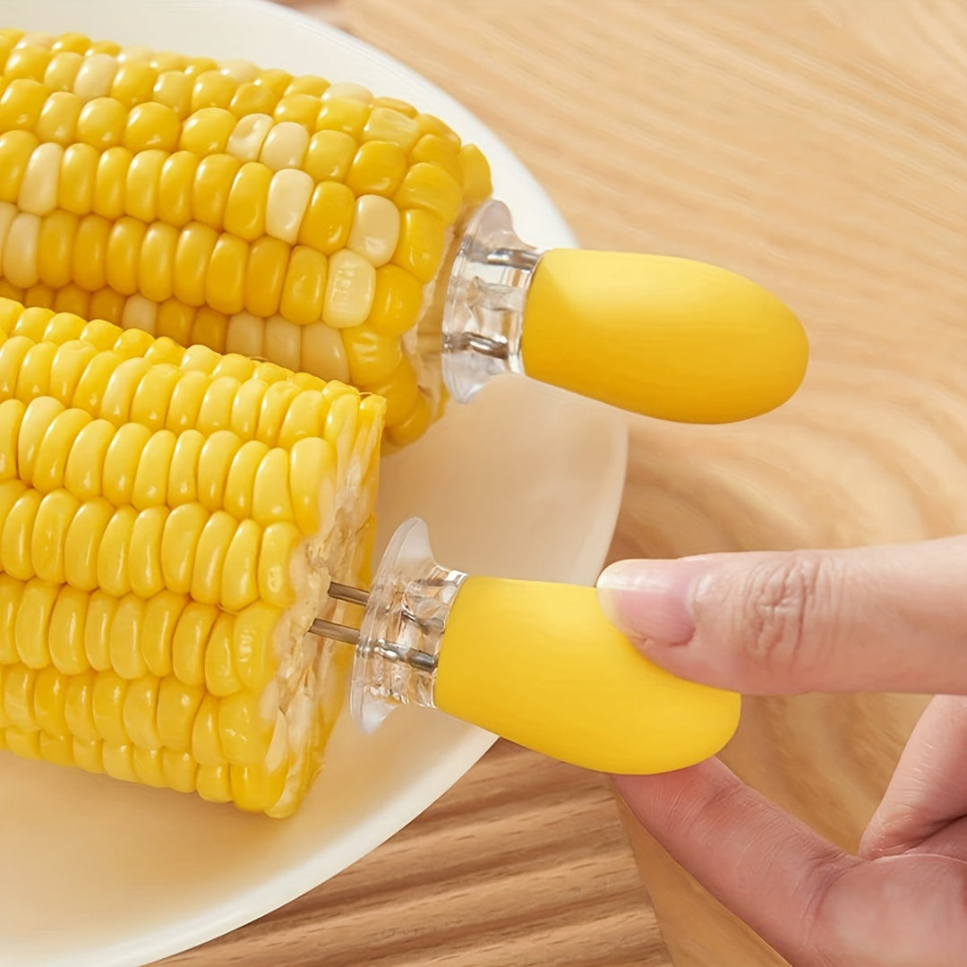 Accessoire indispensable pour grillades : porte-maïs en acier inoxydable. Garde vos mains propres. Parfait pour le maïs.