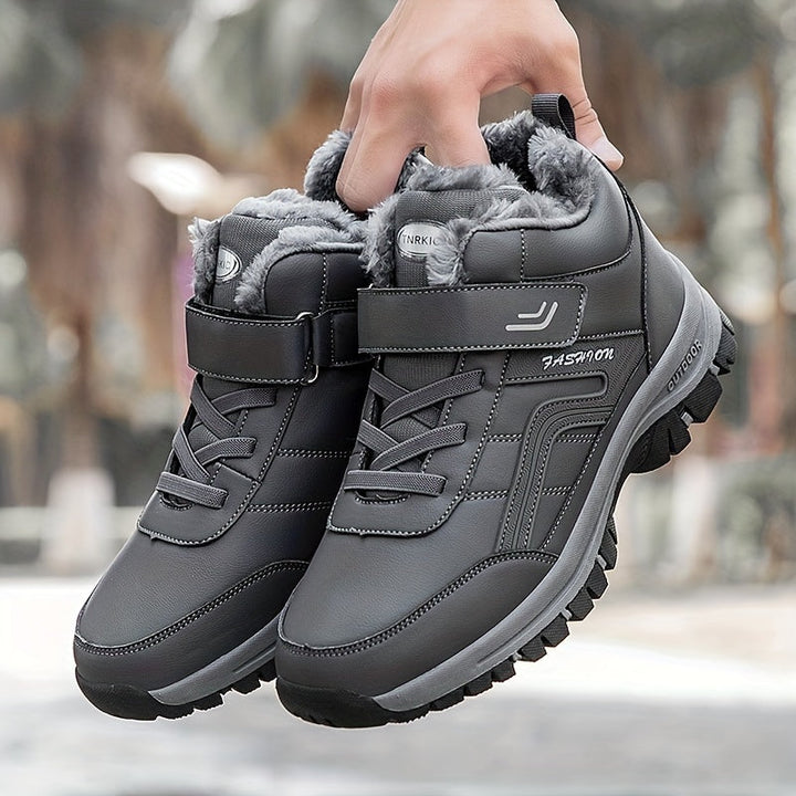Bottes homme chaudes et douillettes. Chaussures mi-montantes noires pour un hiver confortable.