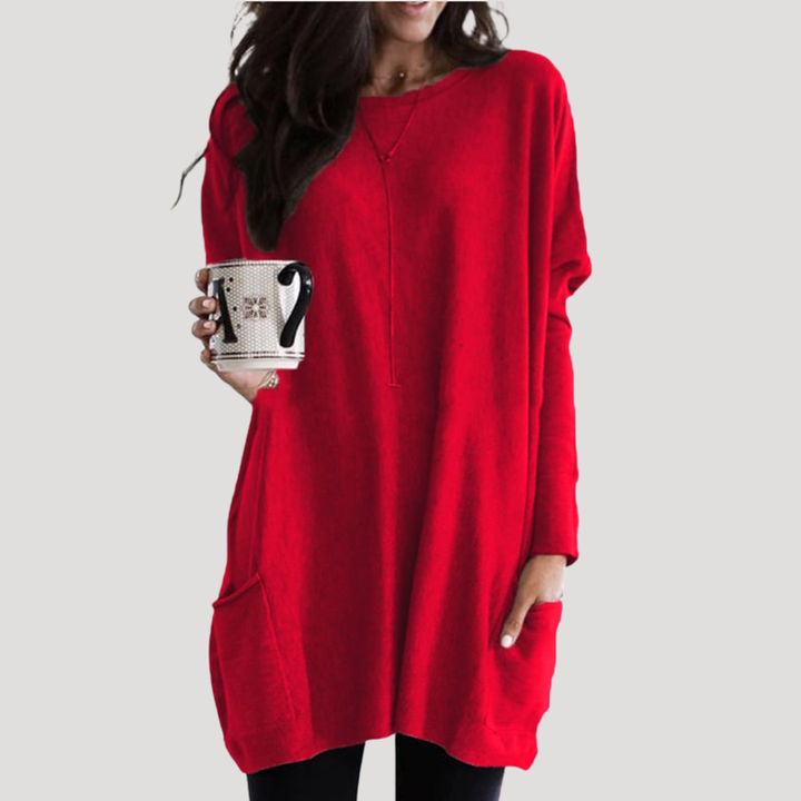 Pull long femme élégant et décontracté à motif géométrique, parfait pour l'automne et un style casual.