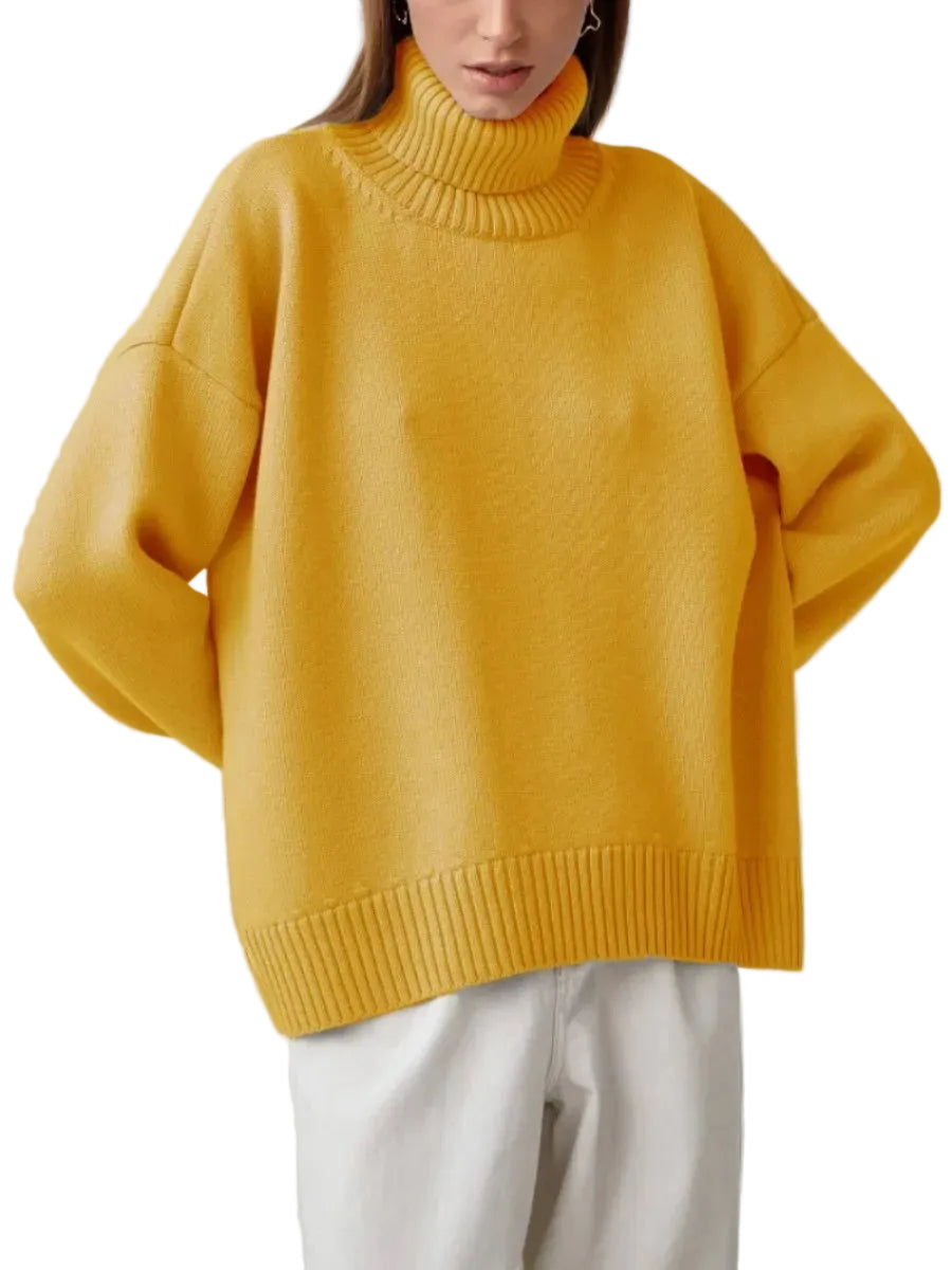 Essentiel garde-robe: Pull femme ample col roulé, confortable et chic pour mode décontractée.