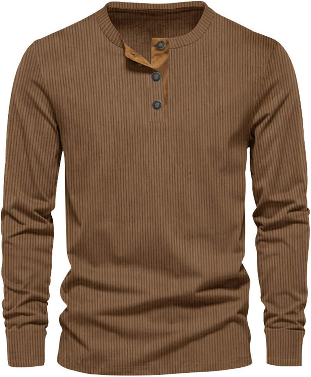 T-shirt homme côtelé en tricot à manches longues et col rond, essentiel pour un style confortable et basique au quotidien.