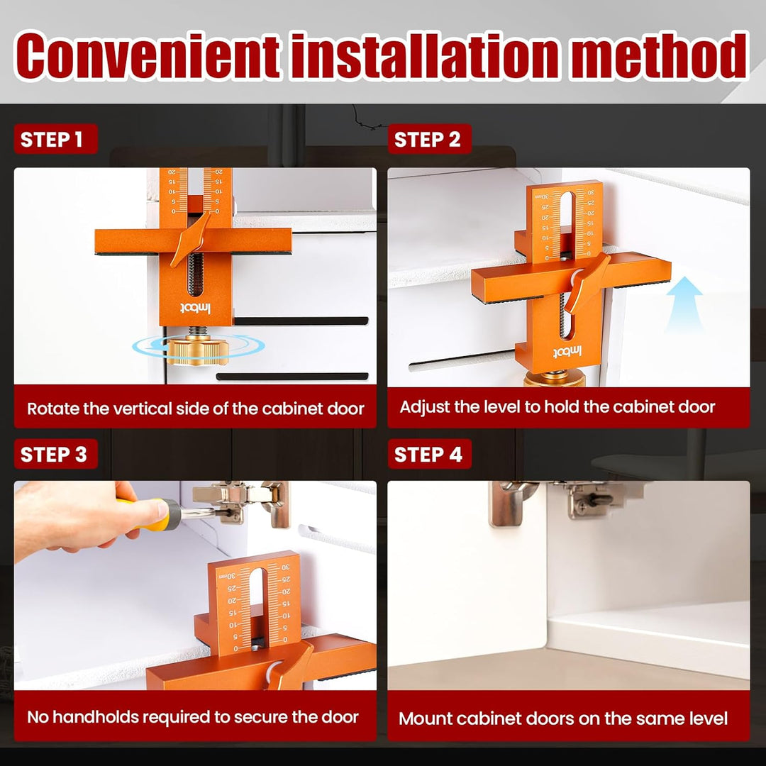 Outil 2-en-1 pour l'alignement et le réglage des charnières de portes de placard, pour une installation précise.