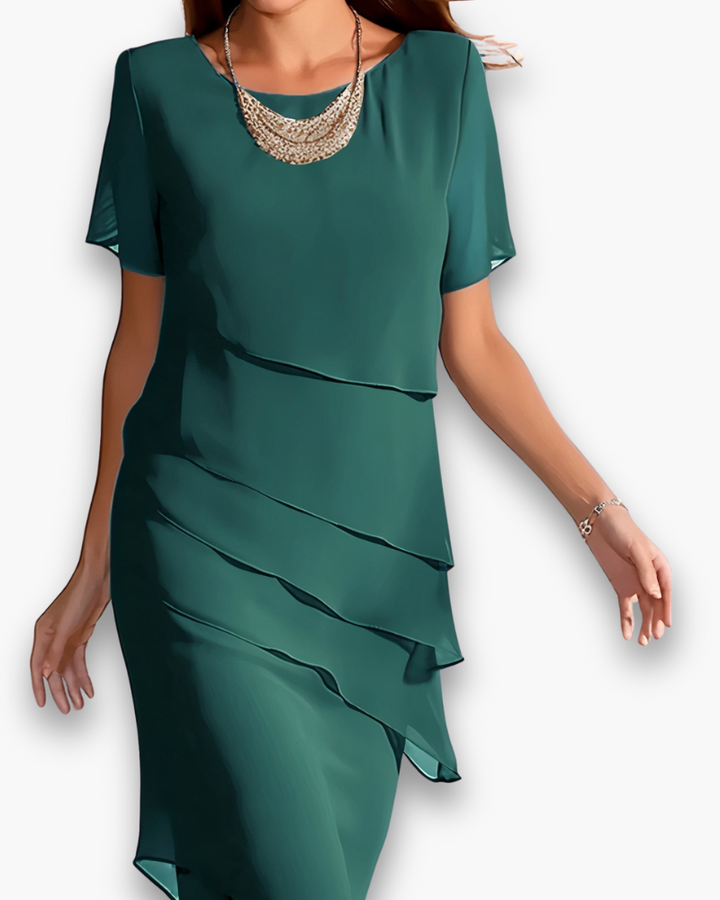 Robe midi élégante et habillée pour femme, idéale pour occasions spéciales, mariages et cérémonies. Style chic.