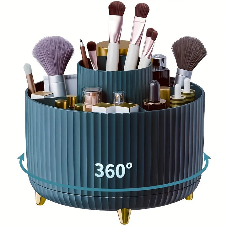 Organisateur de maquillage rotatif idéal pour ranger les cosmétiques et accessoires sur une coiffeuse ou dans la salle de bain.