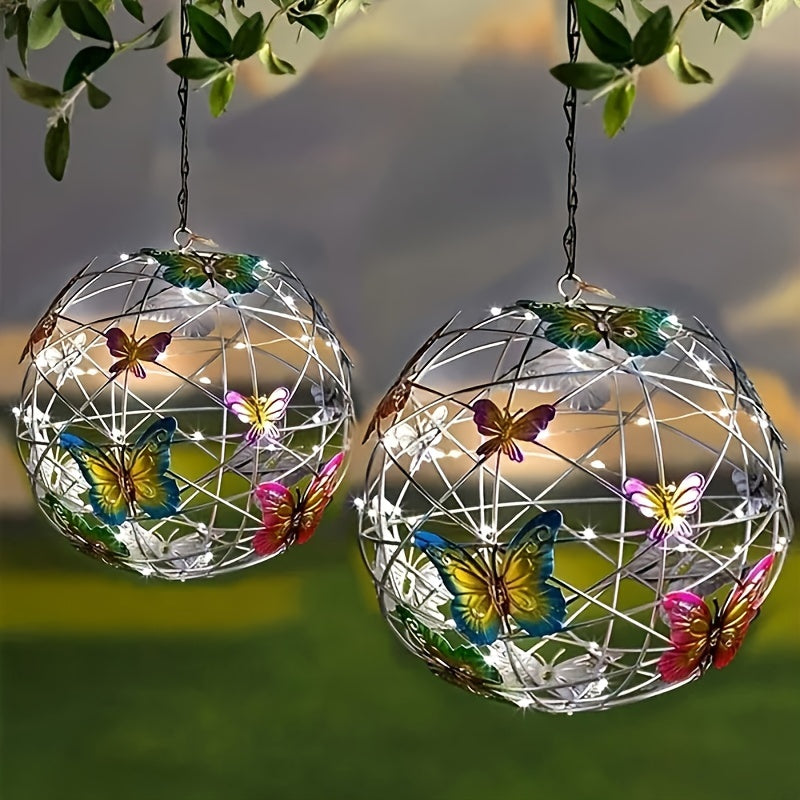 Lanterne solaire papillon LED, lumière féerique pour jardin, décoration extérieure écologique.