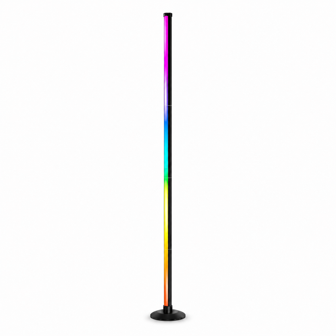 Lampadaire LED RGBIC noir 140 cm. Éclairage d'ambiance personnalisable par application ou télécommande.