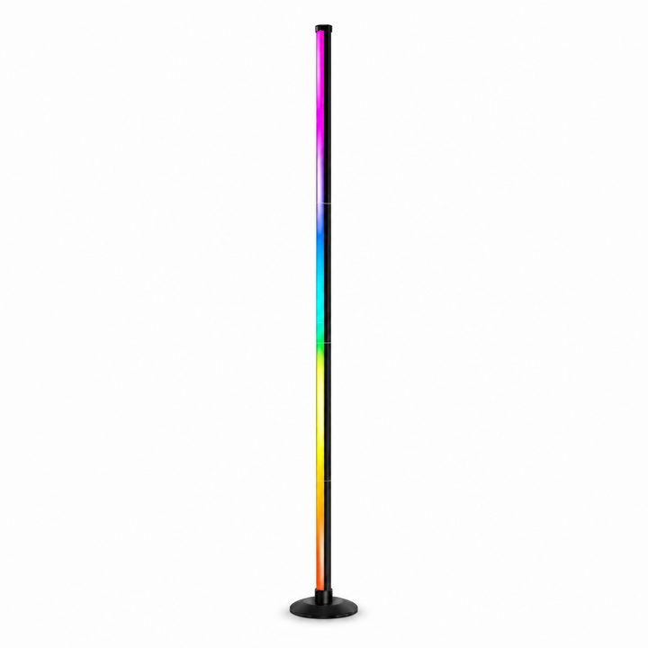 Lampadaire LED RGBIC noir 140 cm. Éclairage d'ambiance personnalisable par application ou télécommande.