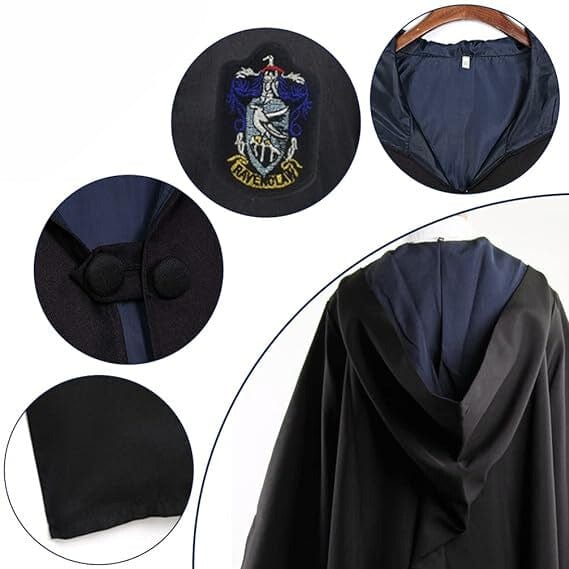 Costume Harry Potter enfant avec robe de sorcier noire et écusson, parfait pour les fans de magie.
