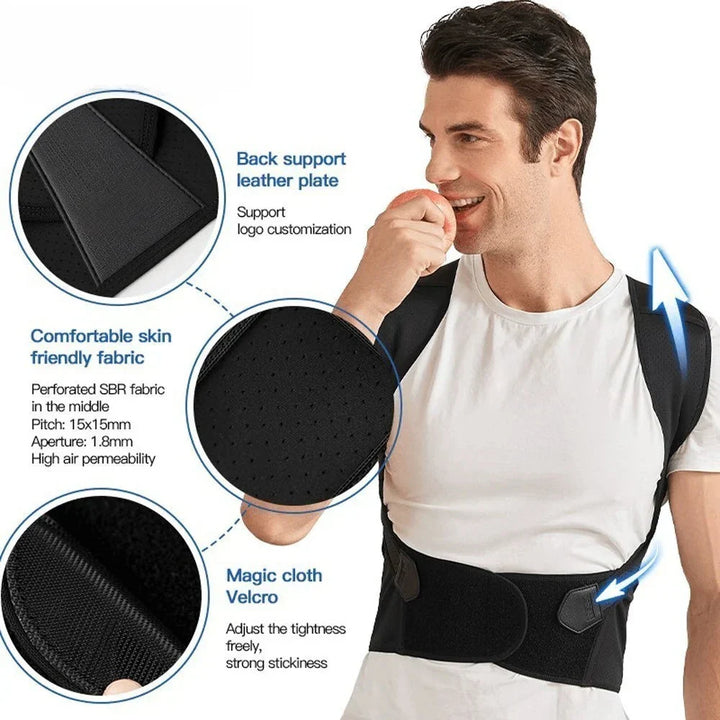 Correcteur de posture unisexe pour soulagement du mal de dos. Ceinture ergonomique et ajustable.