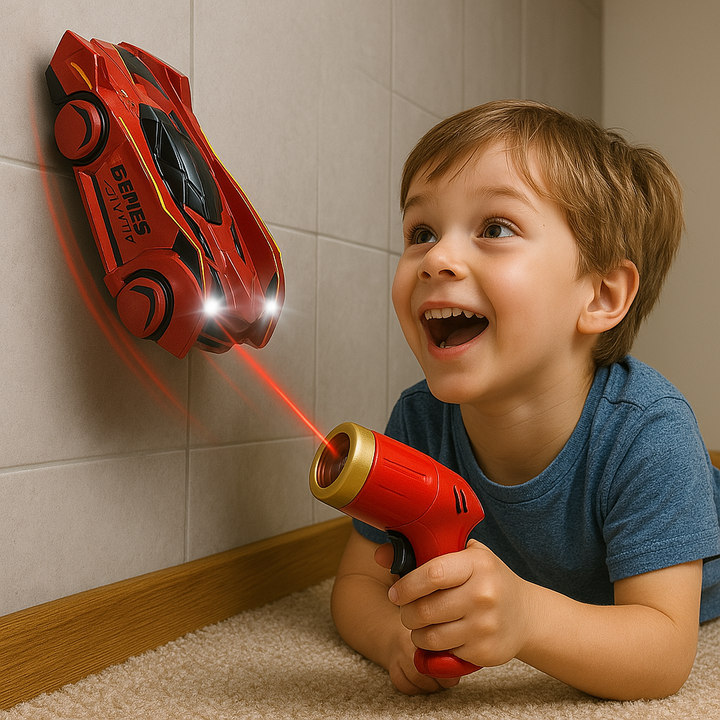 Jouet RC laser anti-gravité pour enfant, une voiture télécommandée innovante qui roule sur les surfaces verticales.