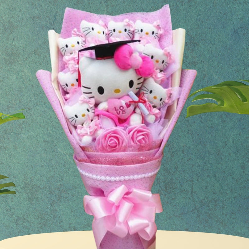 Fleurs synthétiques durables et colorées en bouquet, ornées de chatons fantaisie. Idéal pour décoration.
