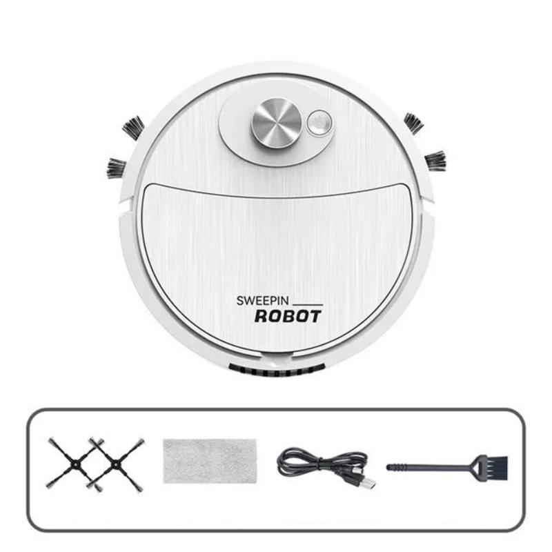 Aspirateur robot SmartClean en action, nettoyant le parquet d'un salon moderne. Entretien ménager automatisé.