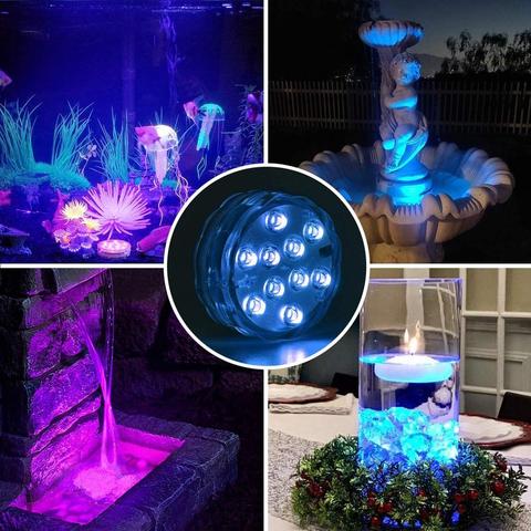 Lampe LED sous-marine GlowRipple étanche pour piscine, crée une ambiance lumineuse extérieure.