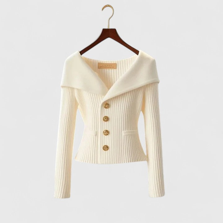 Pull femme élégant col V, manches longues, idéal pour une tenue chic de soirée ou de bureau.